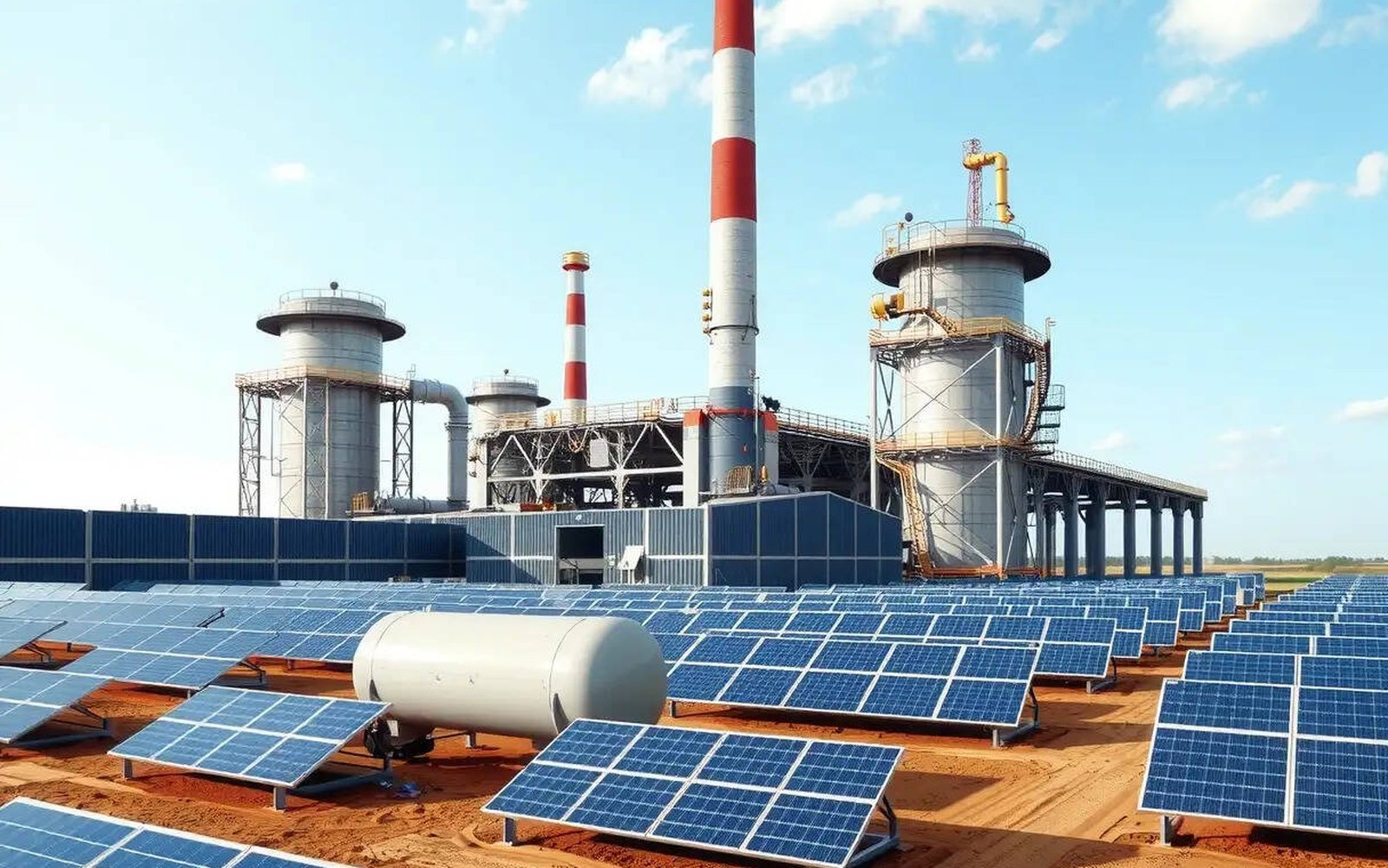 Industrial plant with solar power field